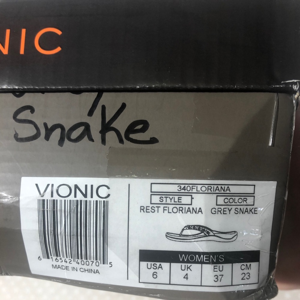 Vionic Flip Flops Grey Snake Print- Like New! - image 2